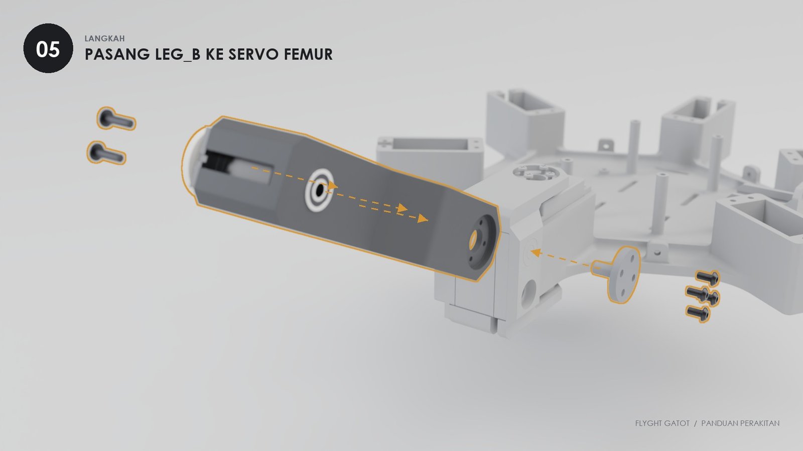 Garpu Leg_B mengapit servo femur di Leg_A